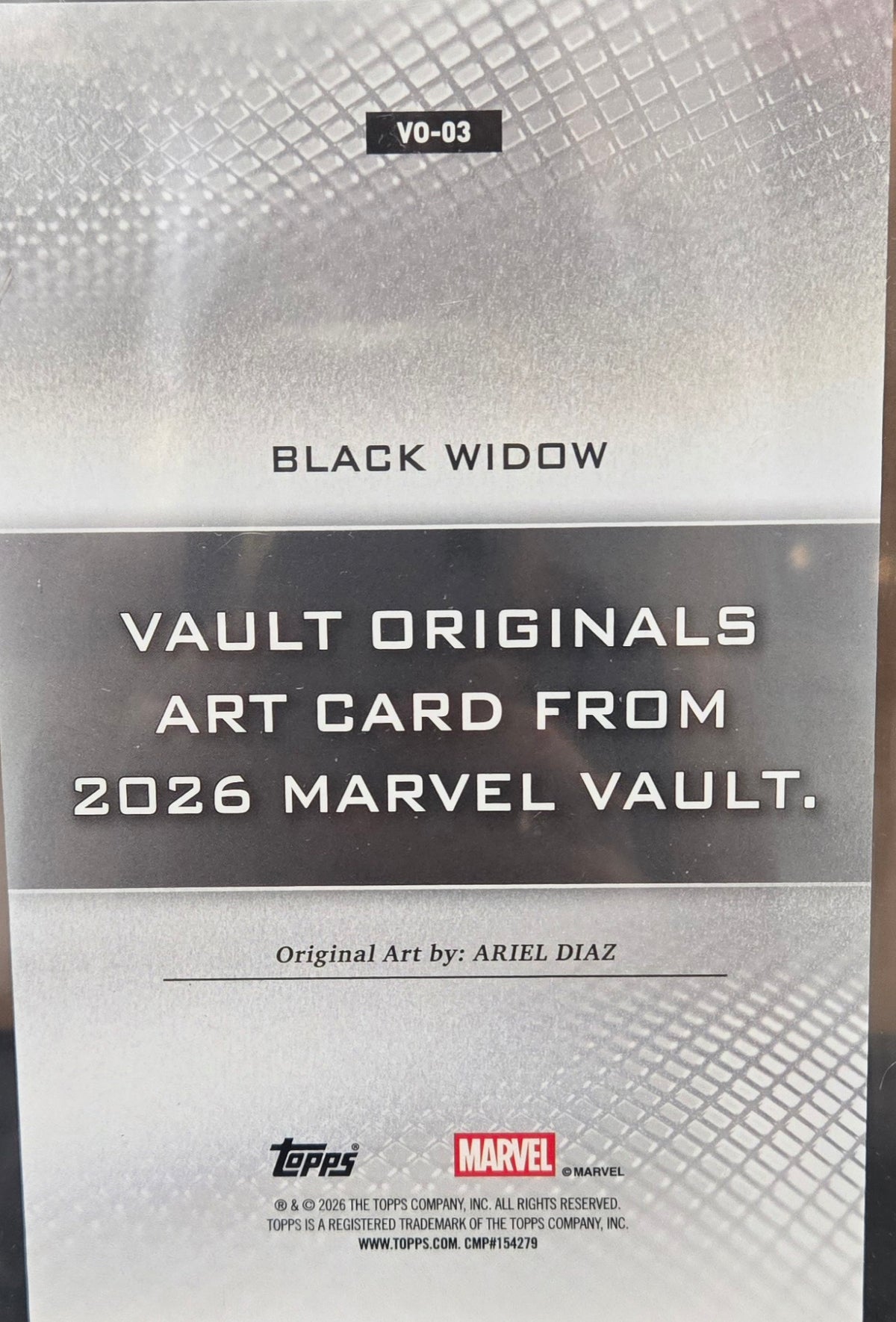 2026 Topps Marvel Vault BLACK WIDOW Box Topper Originals Art Card by Ariel Diaz