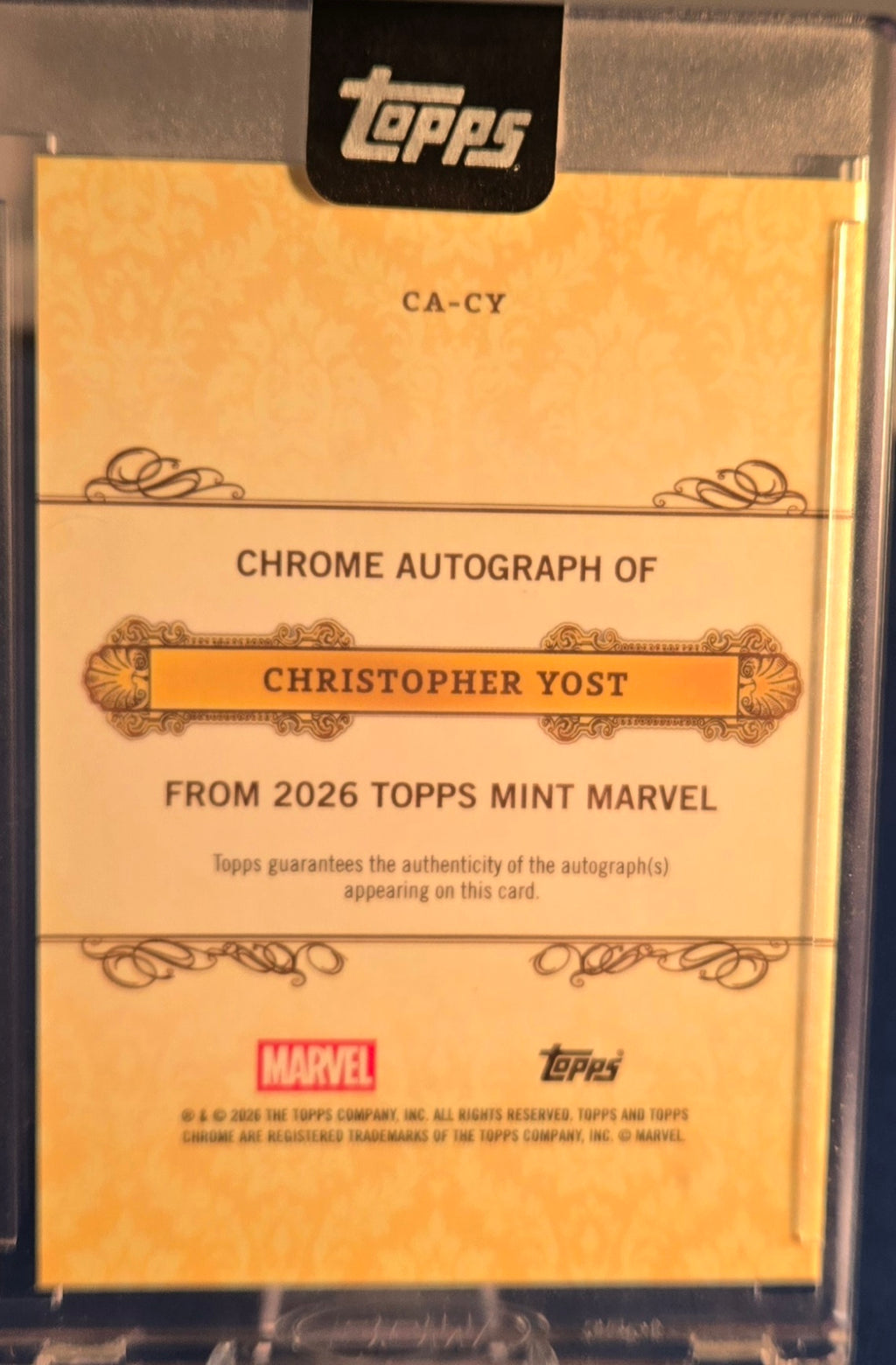 2026 Topps Marvel Mint Ghost Rider Christopher Yost Chrome Autograph Encased