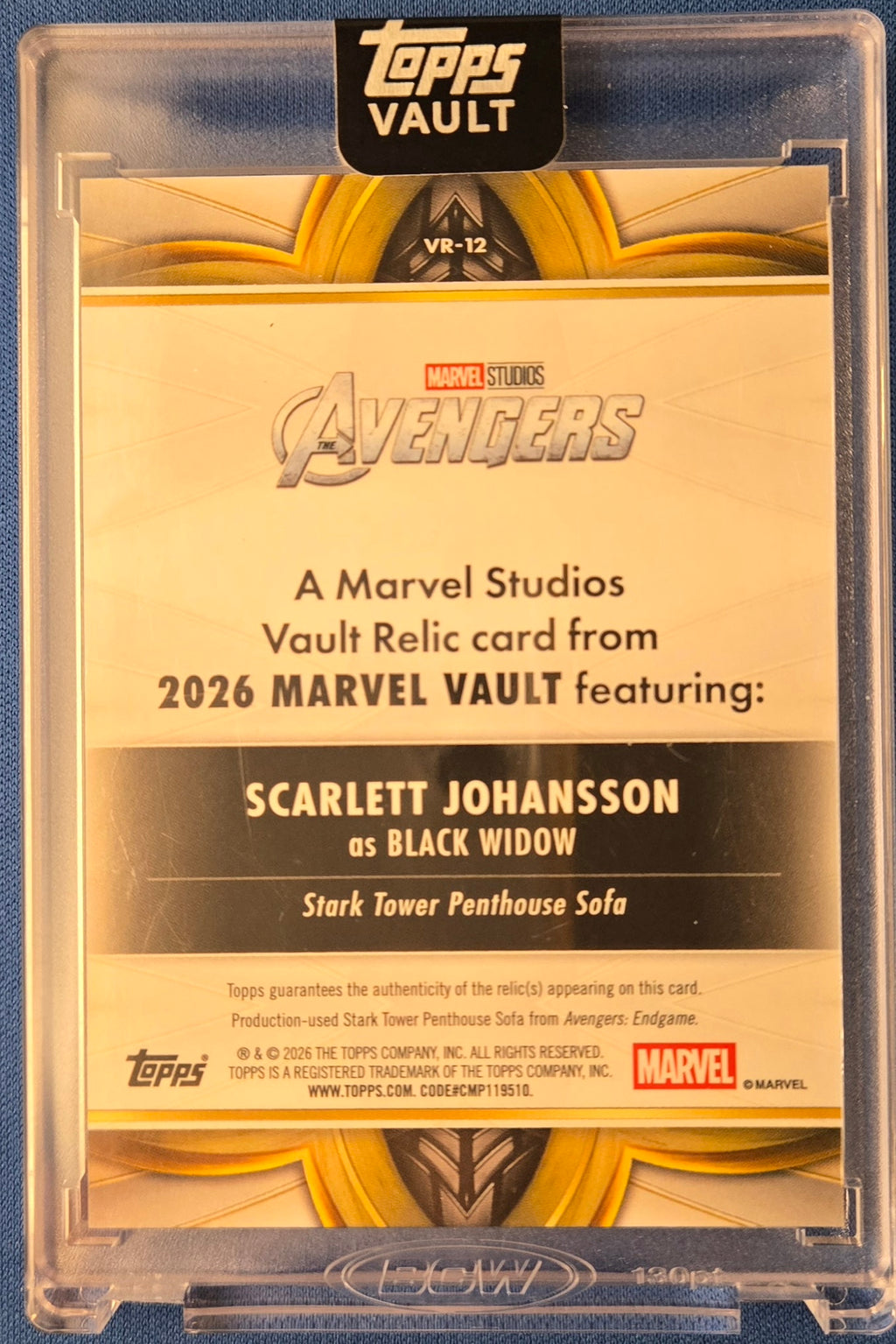 2026 Topps Marvel Vault  Black Widow GOLD RELIC #VR-12  /50