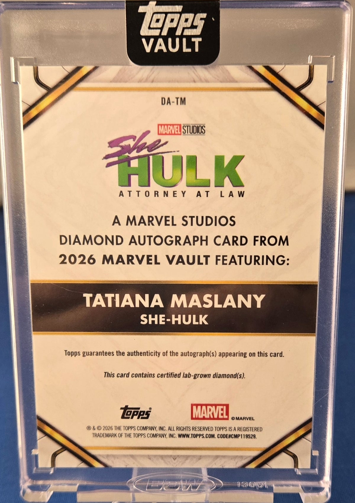 Topps 2026 Marvel Vault She-Hulk Tatiana Maslany  Four Diamond Auto DA-TM 1/1