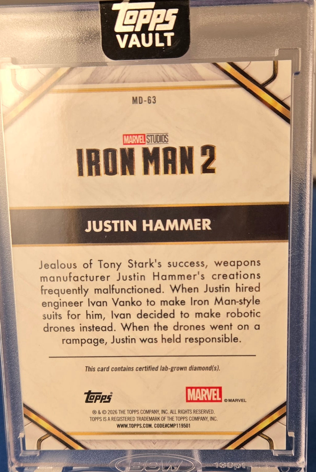 2026 Topps Vault Justin Hammer MD-63 Diamond /50 Sam Rockwell Iron Man 2