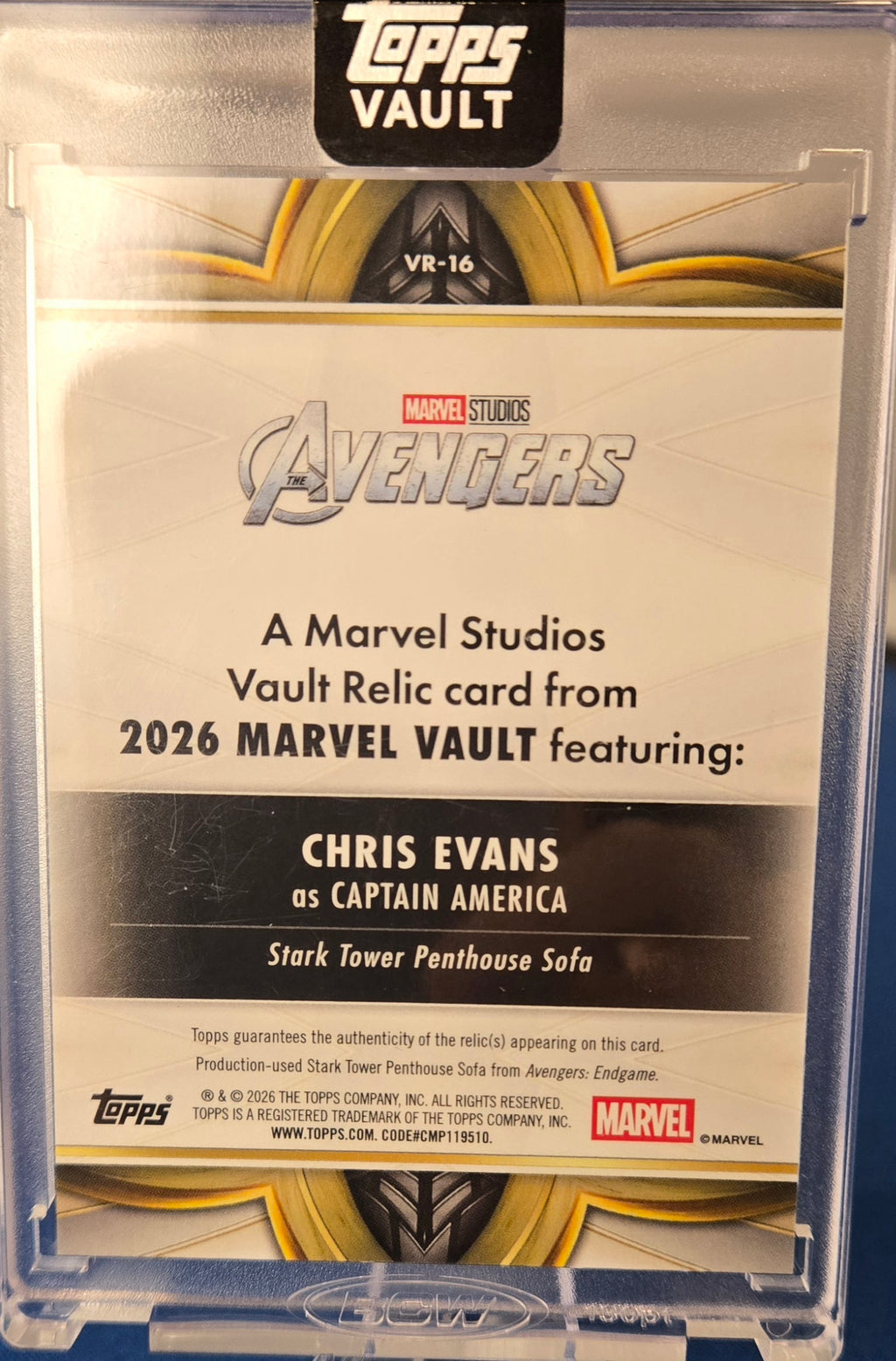 Topps Marvel Vault 2026 Captain America Chris Evans Relic /50 Card #VR-16