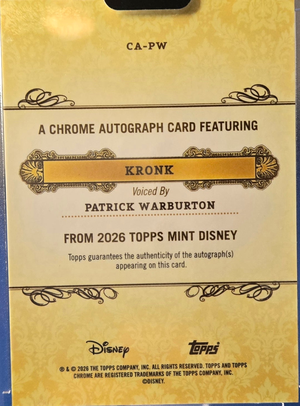 2026 Topps Disney Mint Autograph Kronk Patrick Warburton CA-PW