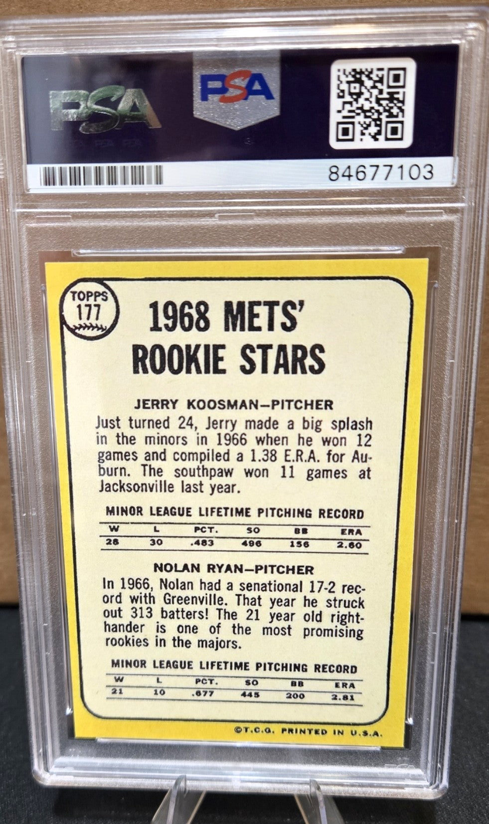 Nolan Ryan Jerry Koosman Auto 1968 Topps Rookie Reprint Card #177 Auto/PSA 10
