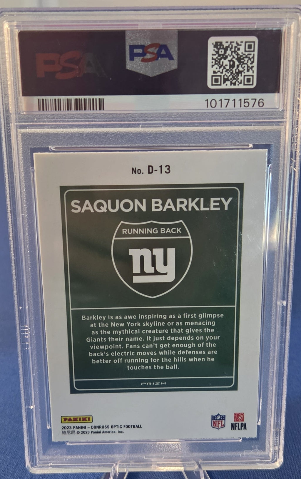 Saquon Barkley 2023 Panini Donruss Optic Downtown! SSP PSA 9 Case Hit