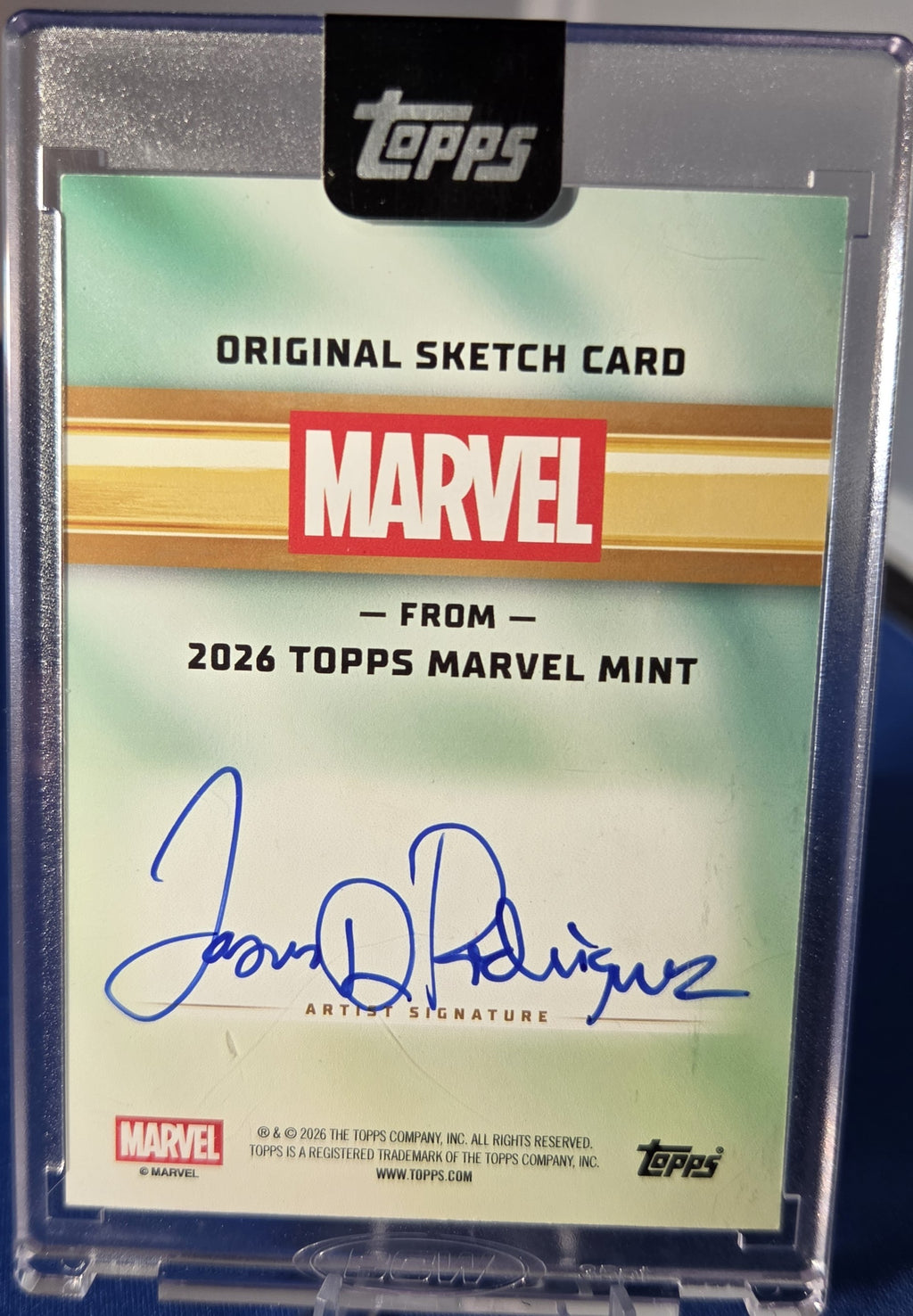 One-of-a-kind hand-drawn 2026 Topps Marvel Mint Silver Surfer sketch Auto by Jason D. Rodriguez.